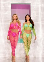 Leg Avenue Net crop top & footless tights pink O/S