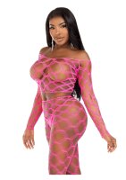 Leg Avenue Net crop top & footless tights pink O/S