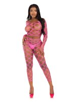 Leg Avenue Net crop top & footless tights pink O/S