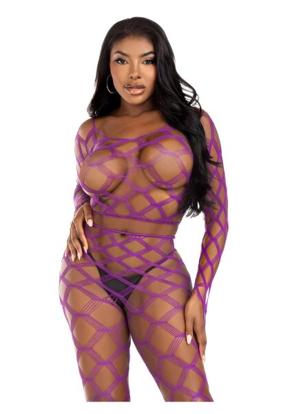 Leg Avenue Net crop top & footless tights violet O/S