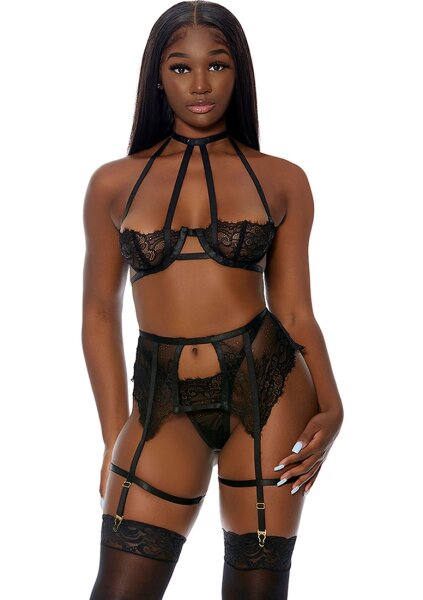 Forplay In Full Bloom Lingerie Set black S