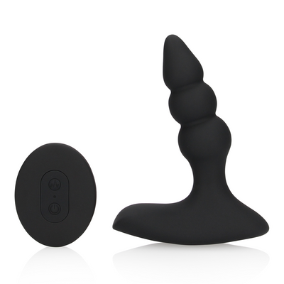 Loveline Beaded Vibrating Anal Plug with Remote Control - Licorice Black