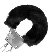 Furry Metal Hand Cuffs Black