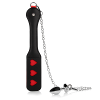 Shots - Ouch! Hearts Paddle with Metal Anal Plug - Black