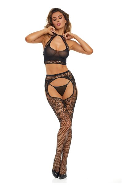 Slide Your Way 2 Pcs Halter Bra Set Black, OS