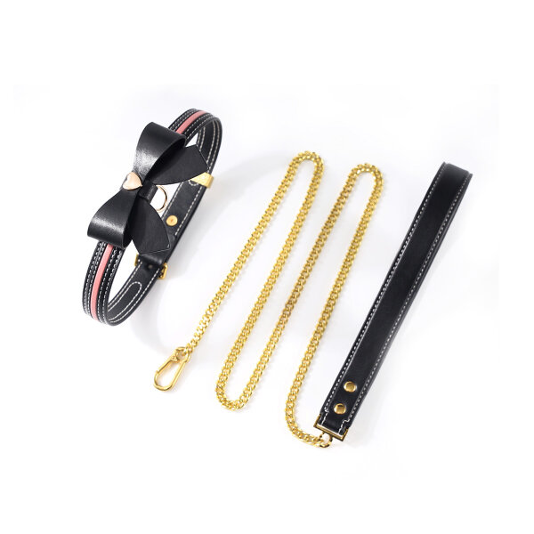 Sevanda Love Heart Butterfly Leather Collar Set Black Pink