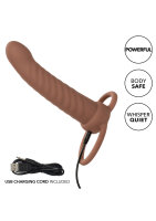 CalExotics Performance Maxx Rechargeable Ribbed Dual Penetrator Brown skin tone