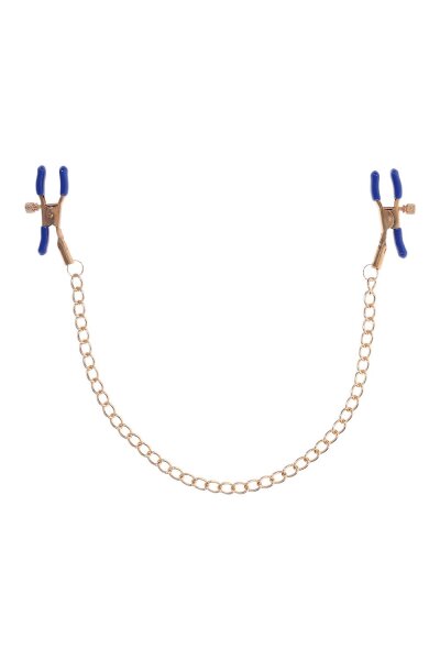 Sportsheets Cougar verkettete Nippel Klemmen gold/blau