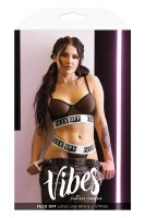 Fuck Off Long Line Mesh Bra & G-String Panty Black M/L
