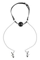 Virgite Nippelklemmen mit Ball Gag Modell 37 Schwarz Silber 2 Stück