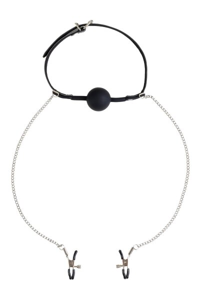 Virgite Nippelklemmen mit Ball Gag Modell 40 Schwarz Silber 2 Stück