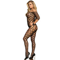 SUBBLIME Open Shoulders Fishnet Bodystocking Black One Size