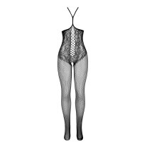 SUBBLIME Open Cup Fishnet Bodystocking And Halter Neck Black One Size