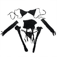 SUBBLIME Fishnet Bodystocking With Gloves And Diamonds Black One Size