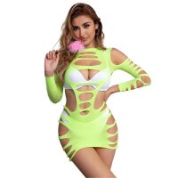 SUBBLIME Green Long Sleeve Elastic Fishnet Bodystocking One Size