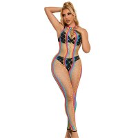 SUBBLIME Rainbow Halter Neck Fishnet Bodystocking One Size