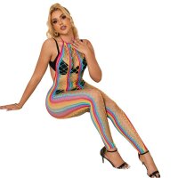 SUBBLIME Rainbow Halter Neck Fishnet Bodystocking One Size