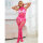 SUBBLIME Fishnet And Lace Crotchless Bodystocking With High Neck Pink One Size