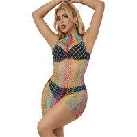 SUBBLIME Rainbow High Neck Sleeveless Fishnet Bodystocking One Size