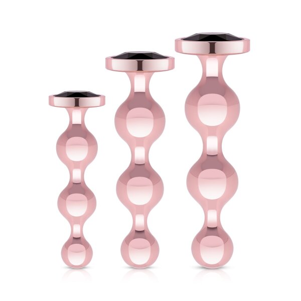 Rosy Gold Metal Butt Plug Set 3 Pieces Rose Gold