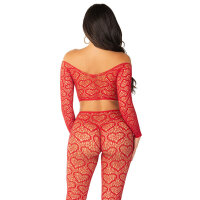 Leg Avenue Crop Top + Stockings Red One Size