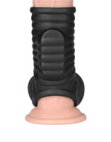 LoveToy Wave Knights Ring Vibrating Penis And Scrotum Sleeve (Ø 2.8 cm) Black
