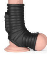 LoveToy Wave Knights Ring Vibrating Penis And Scrotum Sleeve (Ø 2.8 cm) Black