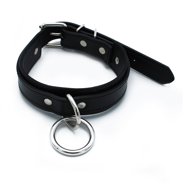 Kiotos Leather Collar with O-Ring Black