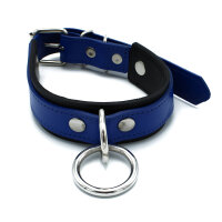 Kiotos Leather Collar with O-Ring Black Blue