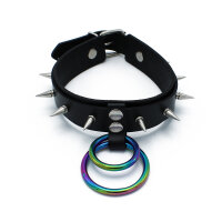 Kiotos Leather Collar with Spikes and Double O-Ring Black