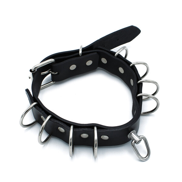 Kiotos Leather Collar with Multi D-Rings Black