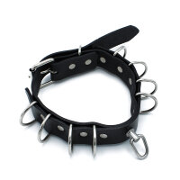 Kiotos Leather Collar with Multi D-Rings Black