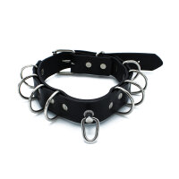 Kiotos Leather Collar with Multi D-Rings Black