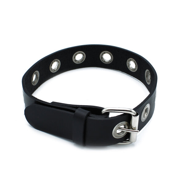 Kiotos Narrow Leather Collar with Multi Metal Eyelets Black