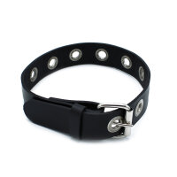 Kiotos Narrow Leather Collar with Multi Metal Eyelets Black