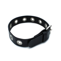 Kiotos Narrow Leather Collar with Multi Metal Eyelets Black