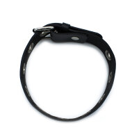 Kiotos Narrow Leather Collar with Multi Metal Eyelets Black