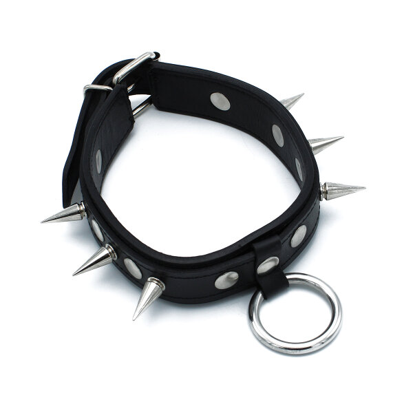 Kiotos Leather Collar with Spikes and O-Ring Black