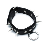 Kiotos Leather Collar with Spikes and O-Ring Black