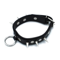Kiotos Leather Collar with Spikes and O-Ring Black