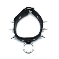 Kiotos Leather Collar with Spikes and O-Ring Black