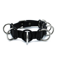 Kiotos Leather Collar with 7 Statement Rings Black