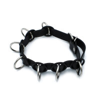 Kiotos Leather Collar with 7 Statement Rings Black