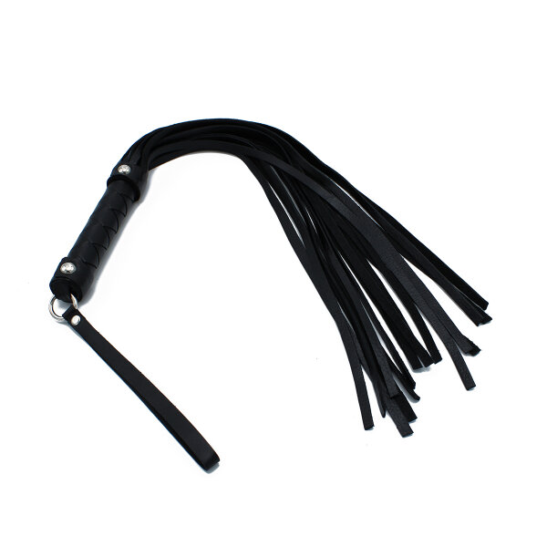 Kiotos Black Leather Flogger with Braided Handle