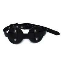 Kiotos Black Leather Blindfold with Adjustable Eye Patches