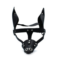 Kiotos Black Leather Dog Mask with Ears & Snout