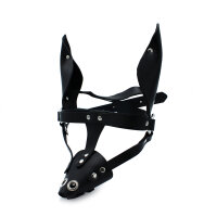 Kiotos Black Leather Dog Mask with Ears & Snout
