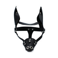 Kiotos Black Leather Dog Mask with Ears & Snout