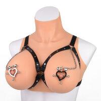 Kiotos Heart Nipple Clamps Tinkling Bells & Leather Harness