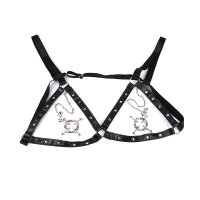 Kiotos Hexagon Nipple Clamps Bells & Leather Harness